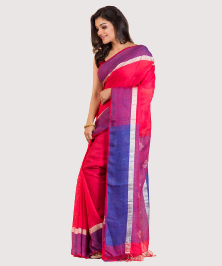 Red handwoven bengal linen jamdani saree