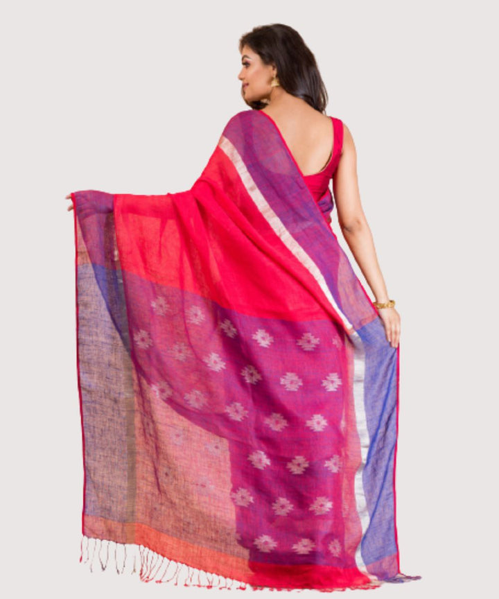 Red handwoven bengal linen jamdani saree