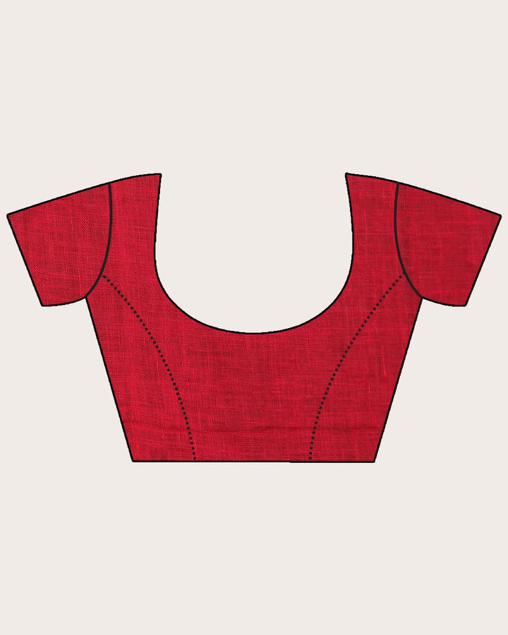 Red purple handwoven linen saree