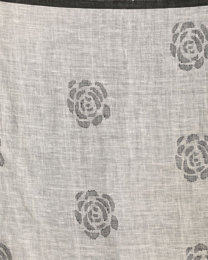 White black handwoven linen bengal saree