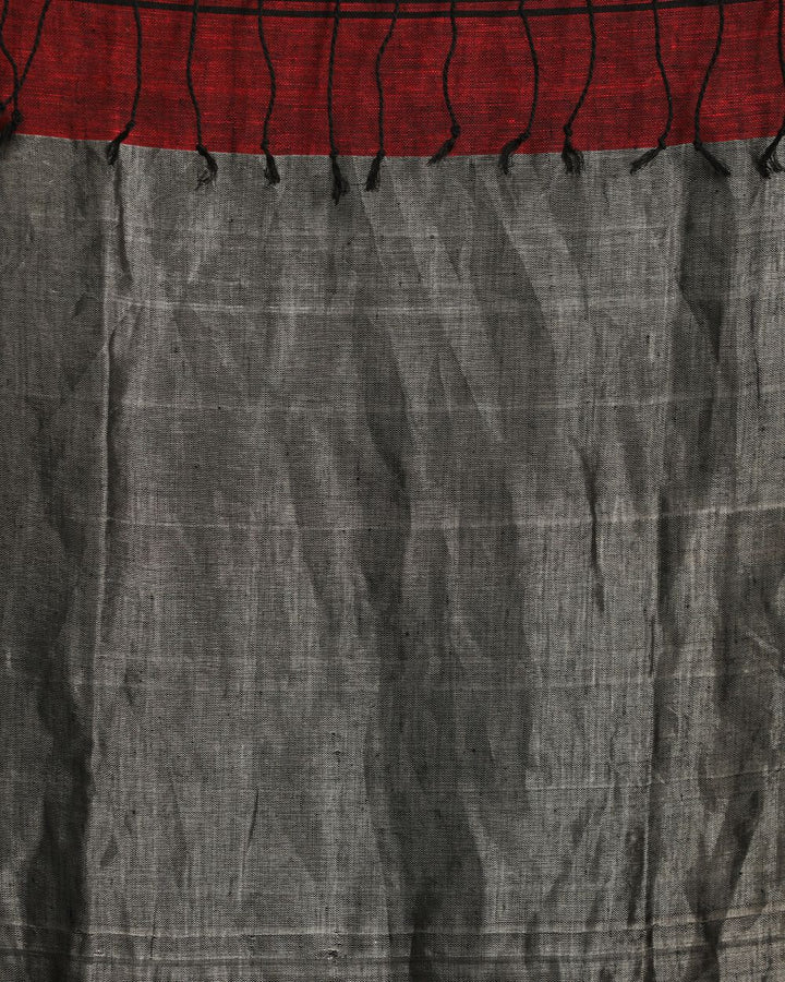 Black maroon grey stripes handwoven linen saree