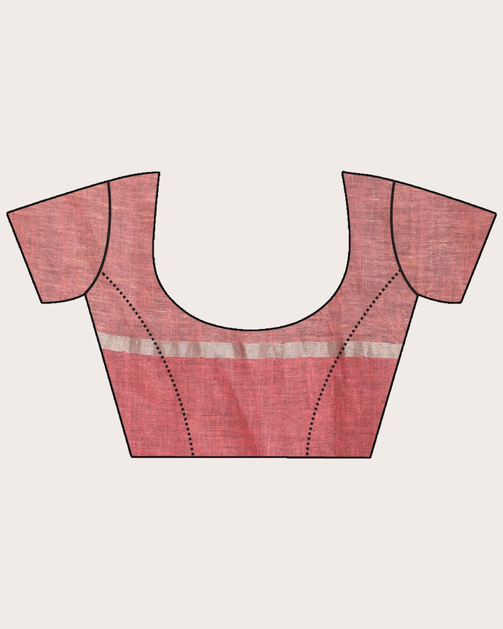 Peach pink handwoven linen saree