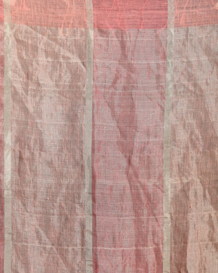 Peach pink handwoven linen saree