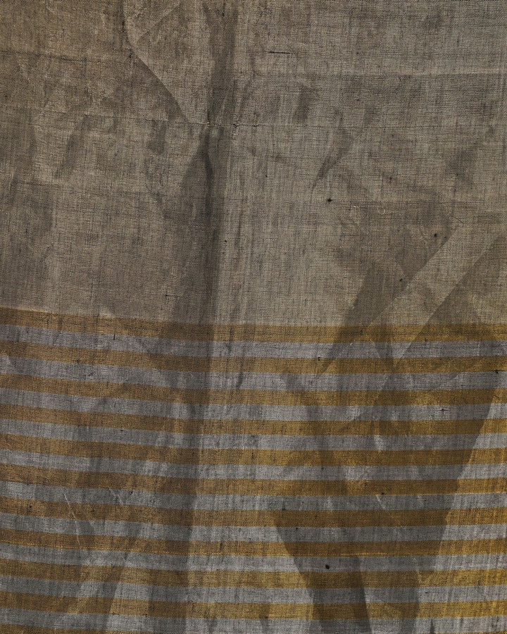 Stripes silver golden handwoven linen saree