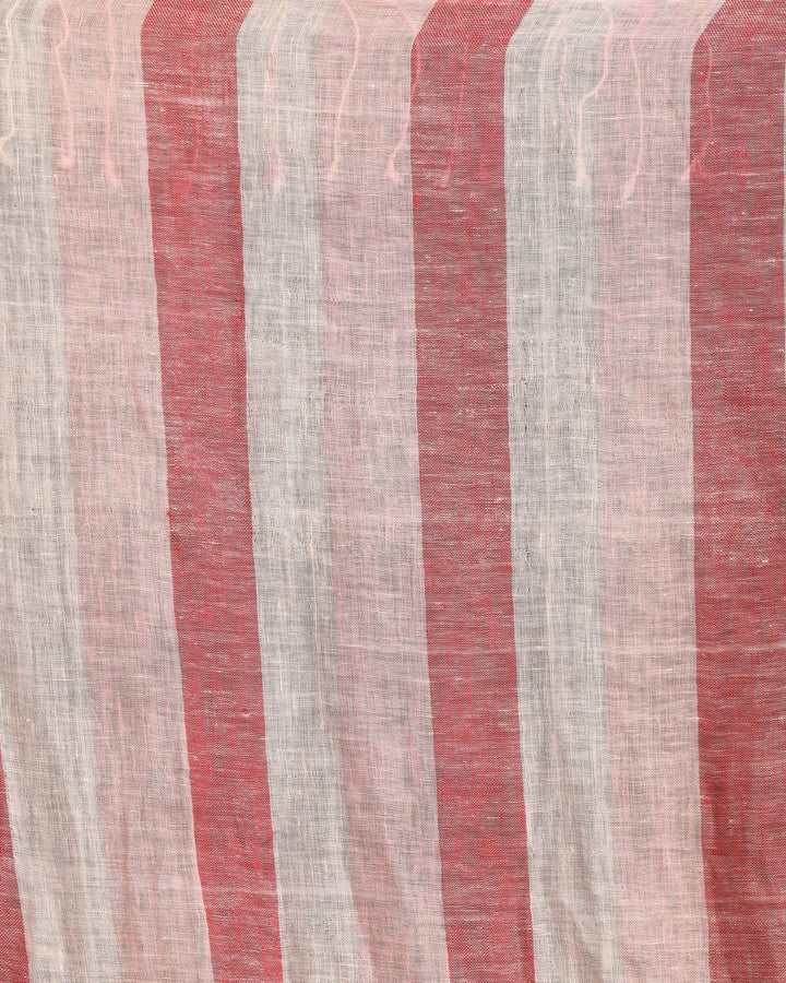 Peach white stripes handwoven linen saree