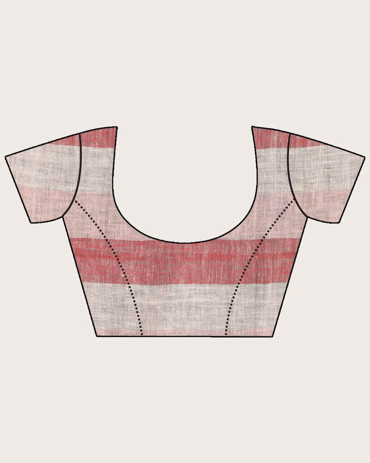 Peach white stripes handwoven linen saree