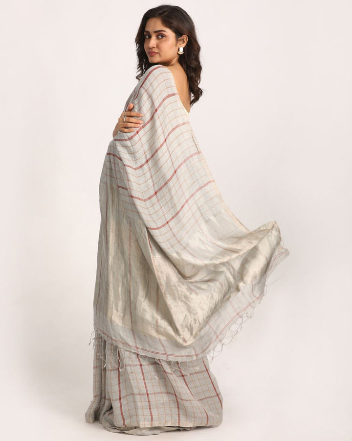 Grey silver handwoven linen saree