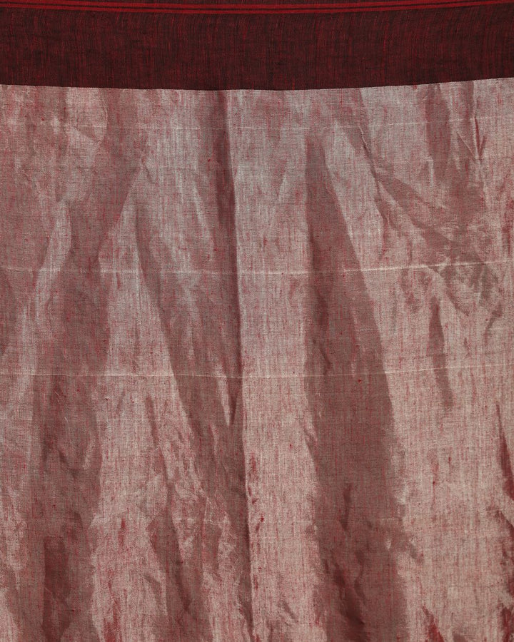 Maroon silver black handwoven linen saree