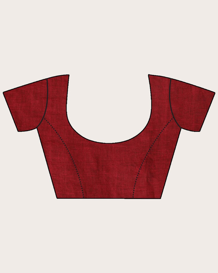 Maroon silver black handwoven linen saree