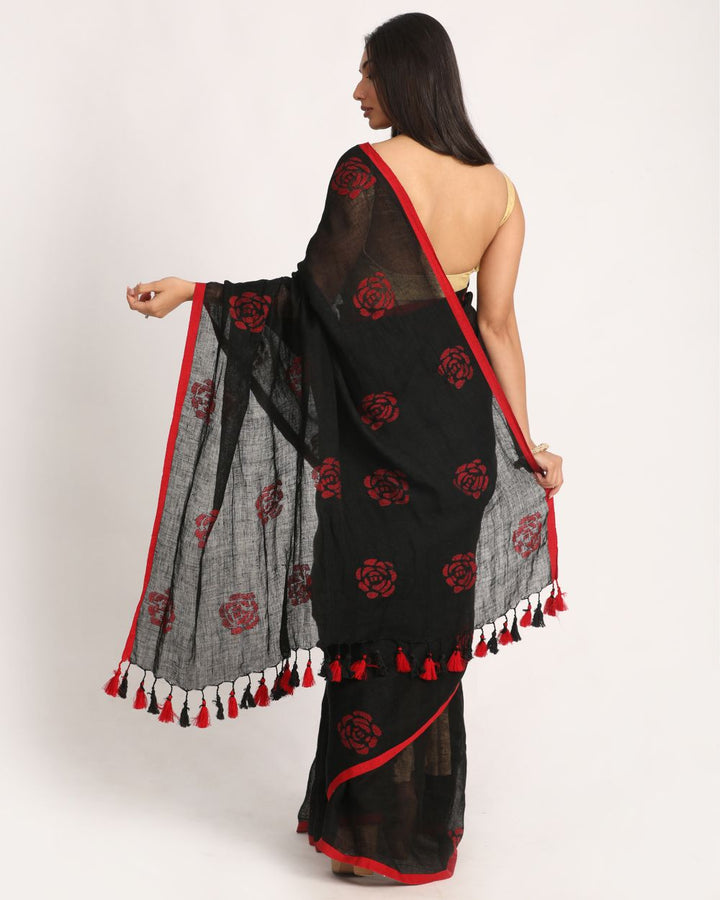 Black handwoven linen jamdani saree