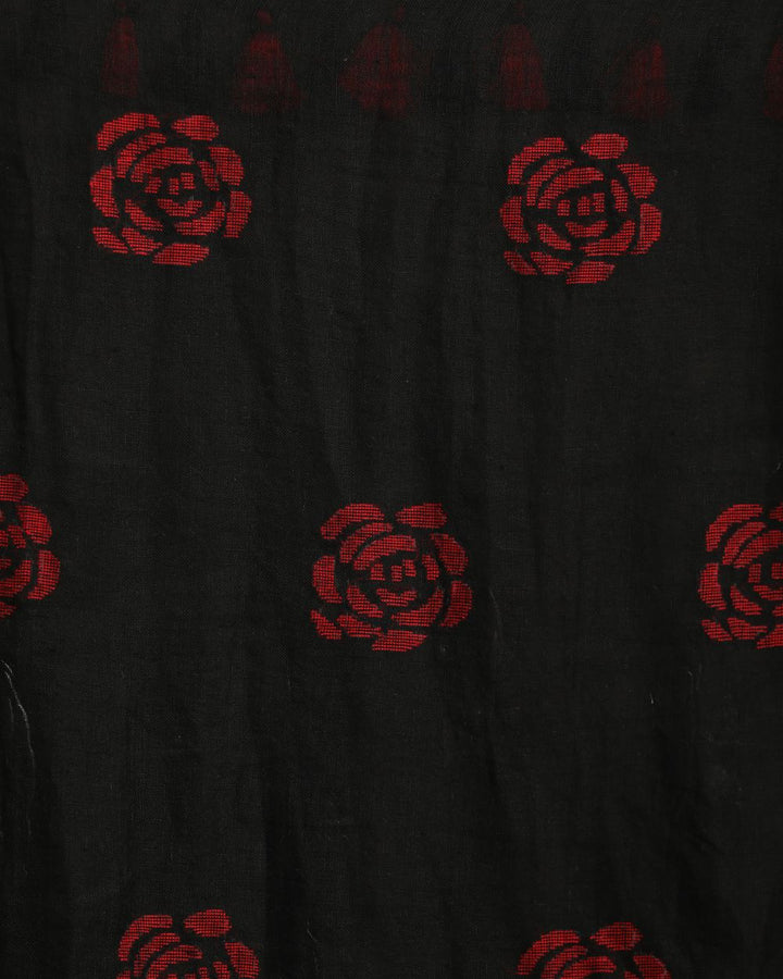 Black handwoven linen jamdani saree