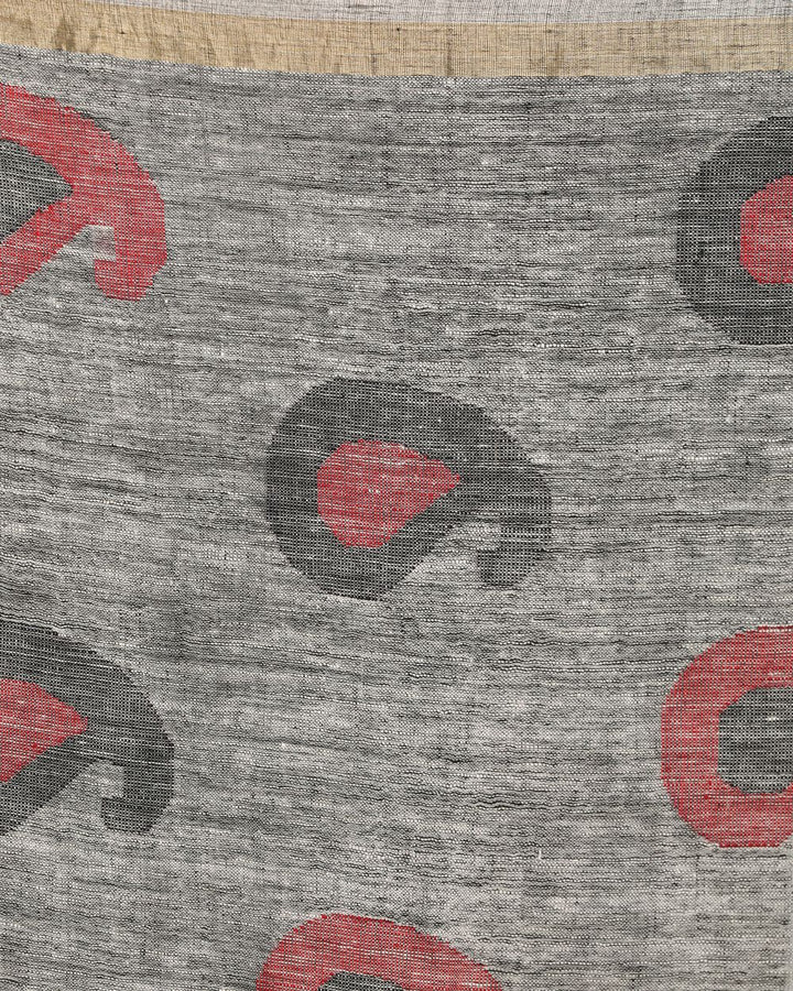 Grey handwoven linen jamdani saree