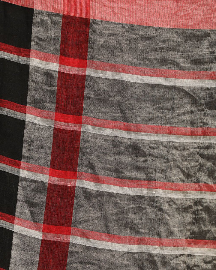 Black checks handwoven linen saree
