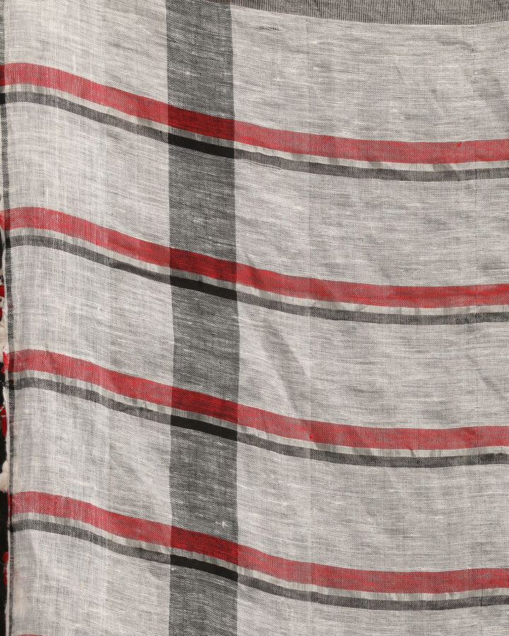 Off white checks handwoven linen saree
