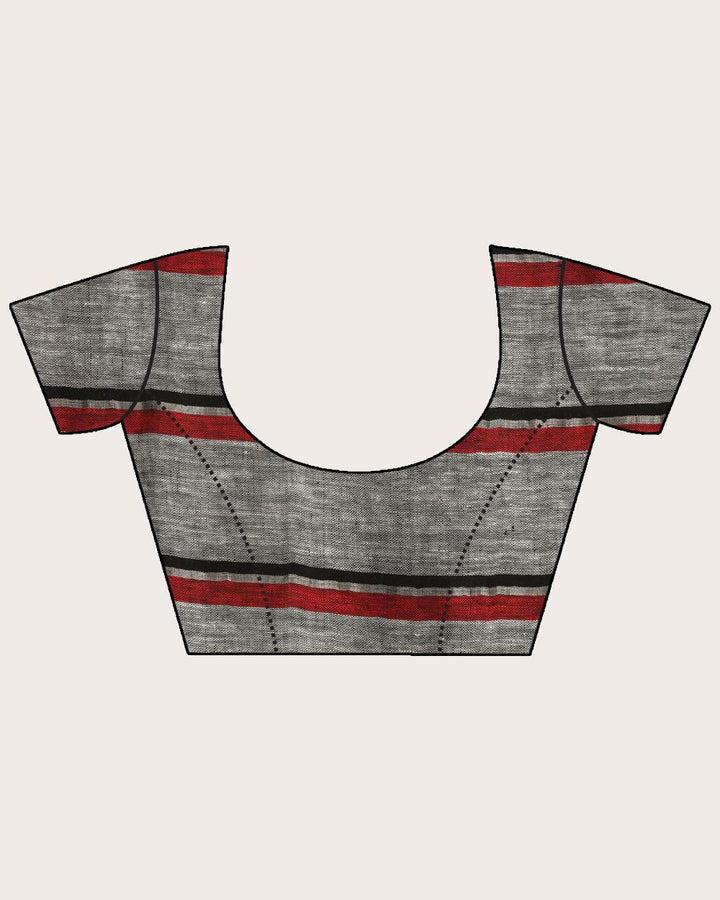 Off white checks handwoven linen saree