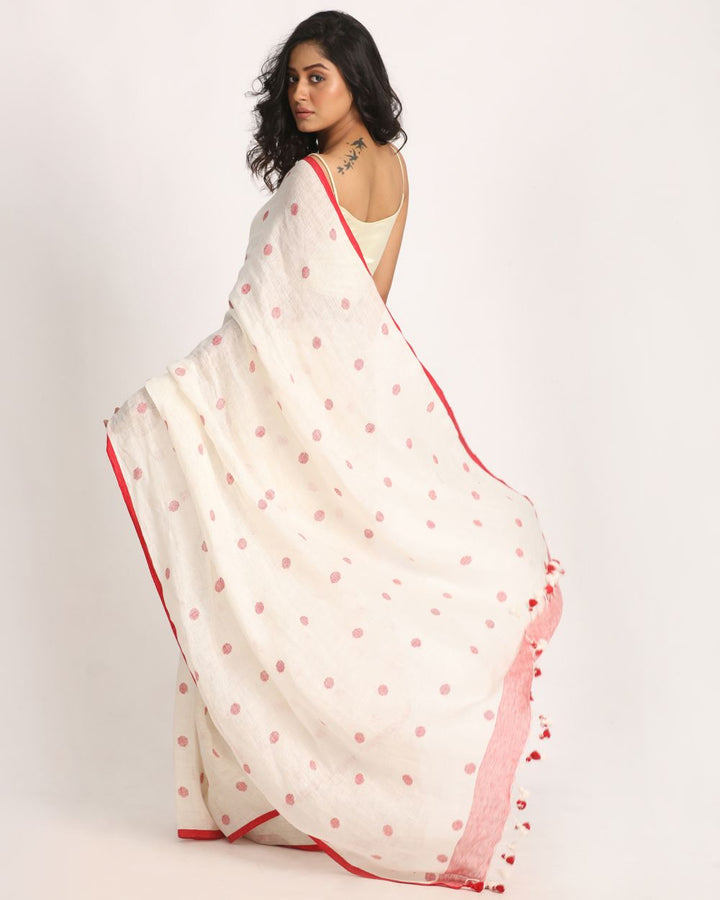 White handwoven linen jamdani saree
