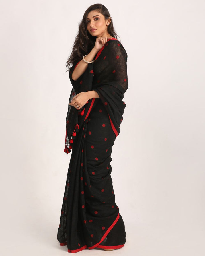 Black handloom linen jamdani saree