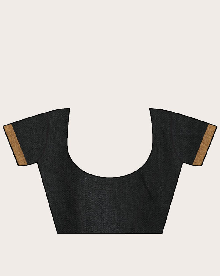 Charcoal with blue tone handwoven linen saree