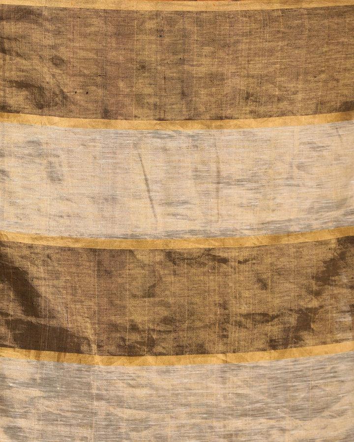 Black and white checks handwoven linen saree