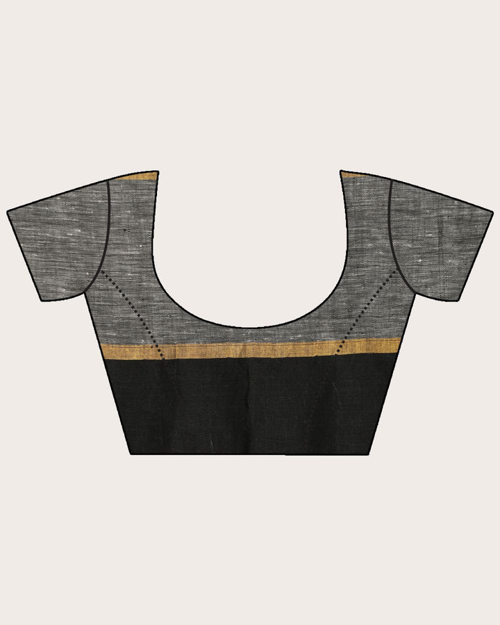 Black and white checks handwoven linen saree