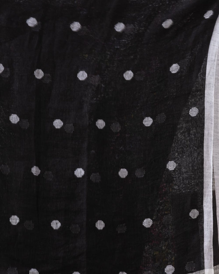 Black white handwoven linen jamdani saree