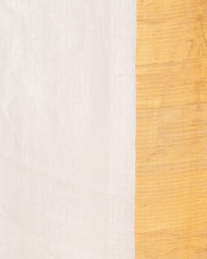 White golden handwoven textured linen bengal saree