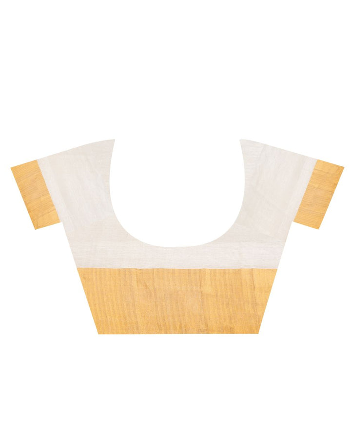 White golden handwoven textured linen bengal saree