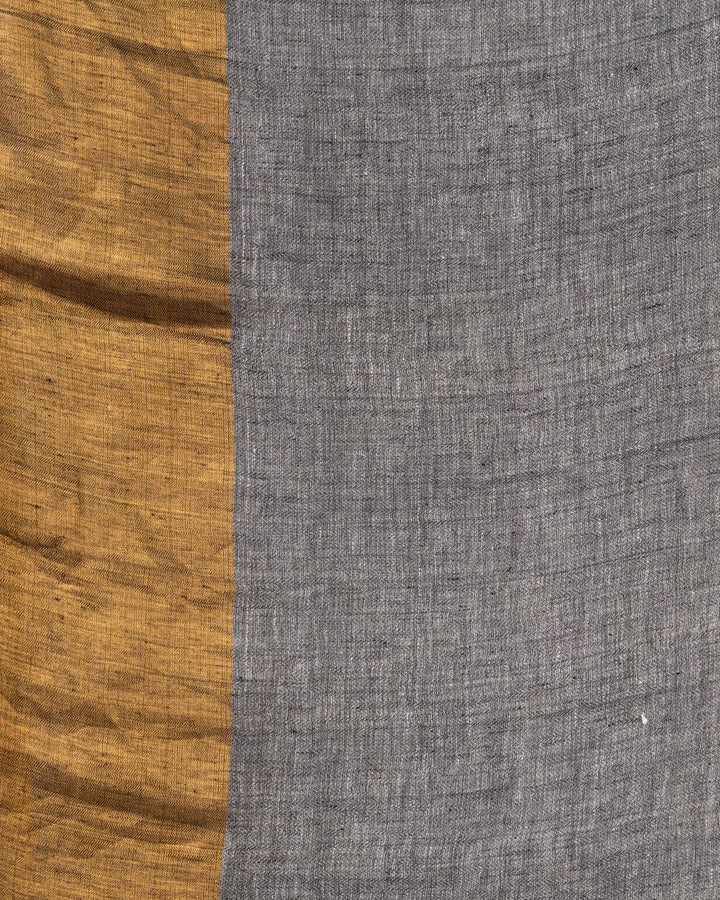 Grey golden handwoven textured linen bengal saree