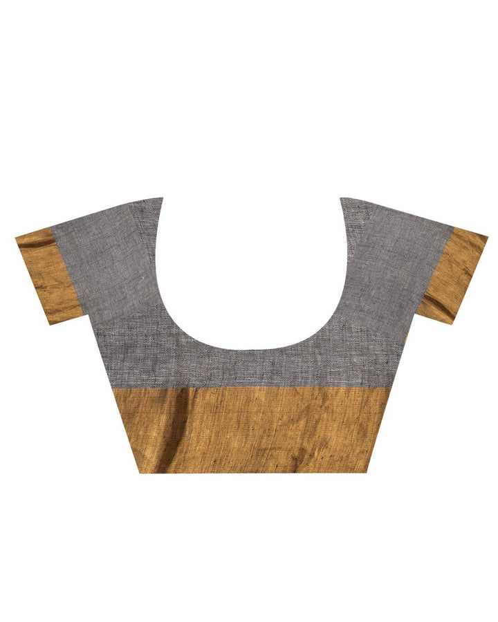 Grey golden handwoven textured linen bengal saree