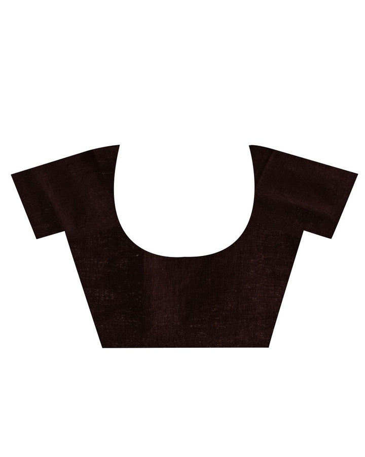 Dark brown stripes handwoven linen bengal saree