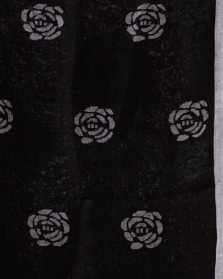 Black white handloom linen jamdani saree
