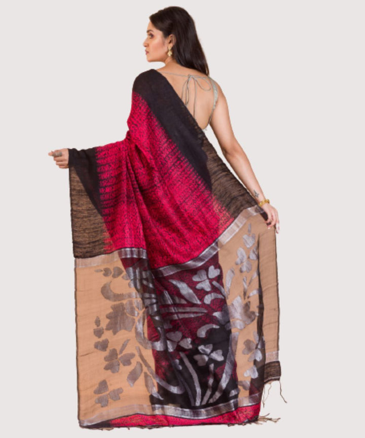 Red black handwoven bengal matka silk jamdani saree