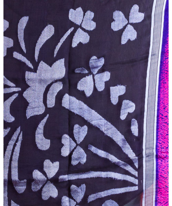 Pink blue handwoven bengal silk jamdani saree