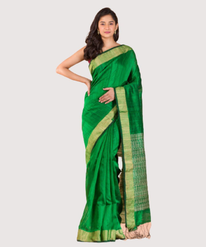 Parrot green handwoven bengal matka silk saree