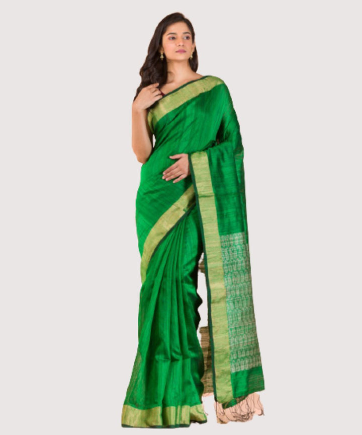 Parrot green handwoven bengal matka silk saree