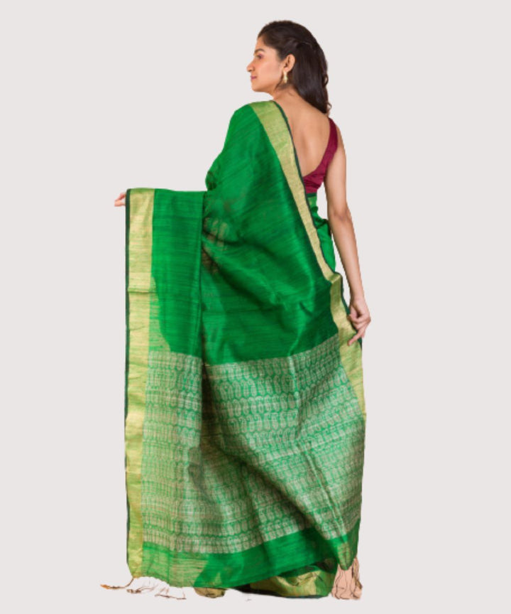 Parrot green handwoven bengal matka silk saree