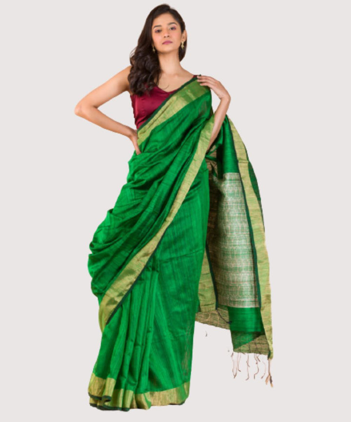 Parrot green handwoven bengal matka silk saree