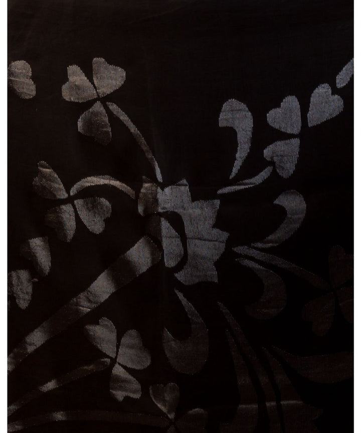 Peach black handwoven bengal silk jamdani saree