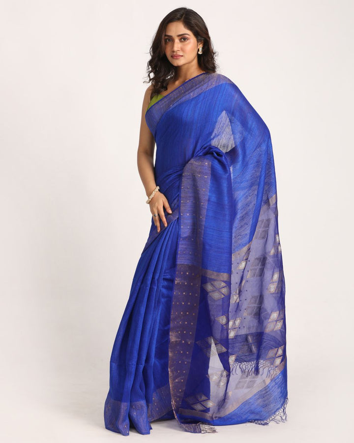 Royal blue handwoven resham and matka silk jamdani saree