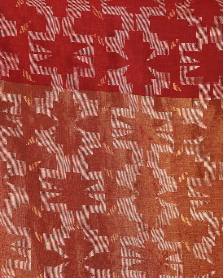 Red orange handwoven resham and matka silk jamdani saree