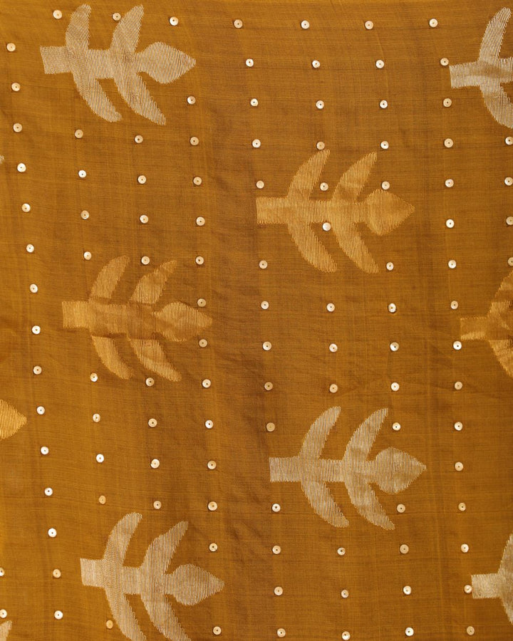 Mustard handwoven resham and matka silk jamdani saree
