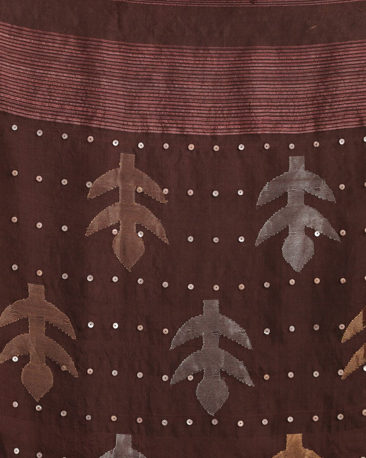 Copper rose handwoven resham and matka silk jamdani saree