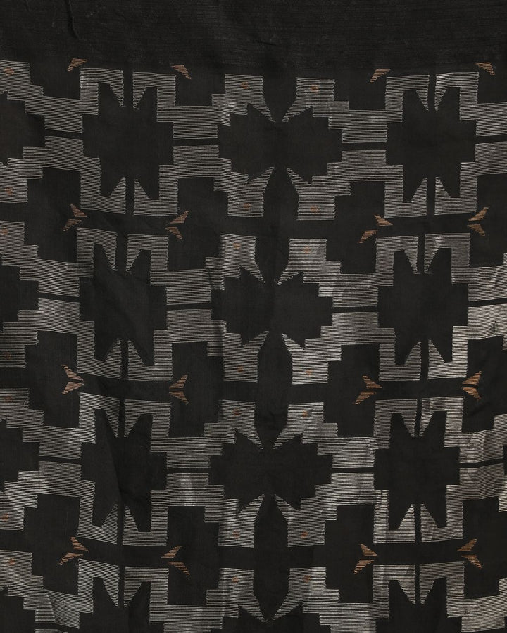 Black handwoven resham and matka silk jamdani saree