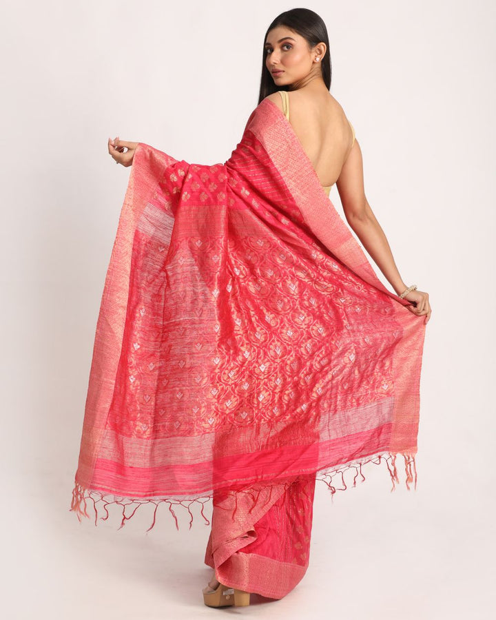 Pink handwoven resham and matka silk saree