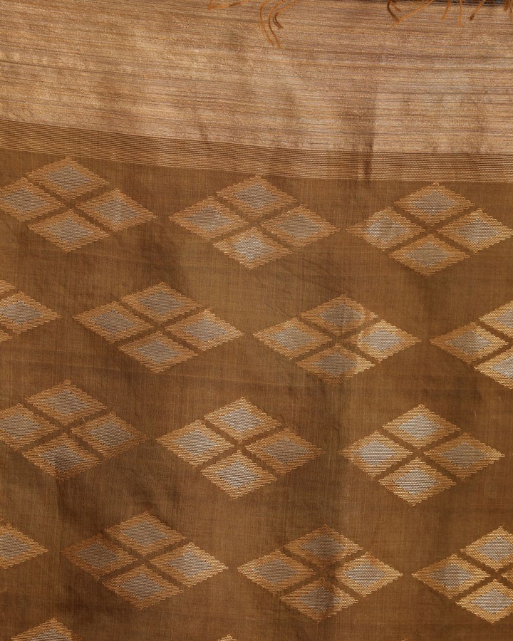 Deep tan handwoven resham and matka silk jamdani saree