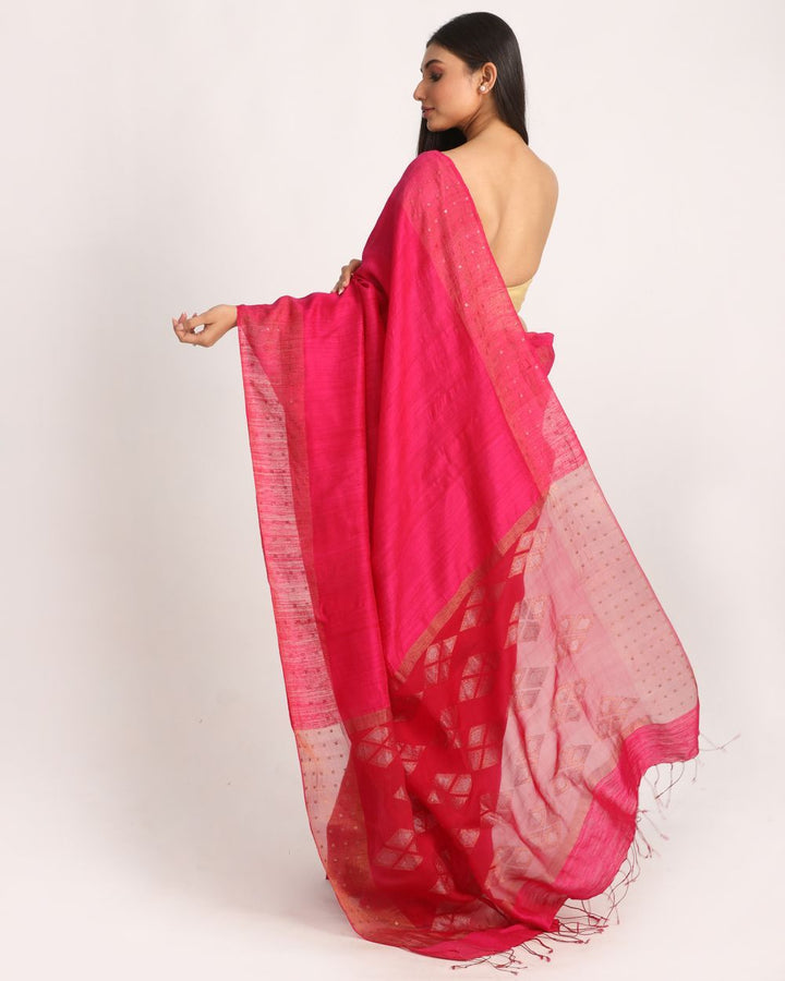 Fuchsia pink handwoven resham and matka silk jamdani saree