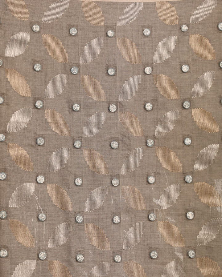 Beige brown stripes handwoven resham and matka silk jamdani saree
