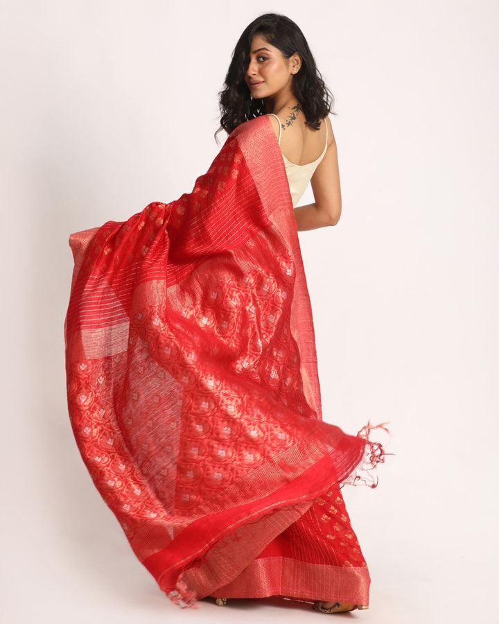 Red handwoven resham and matka silk saree