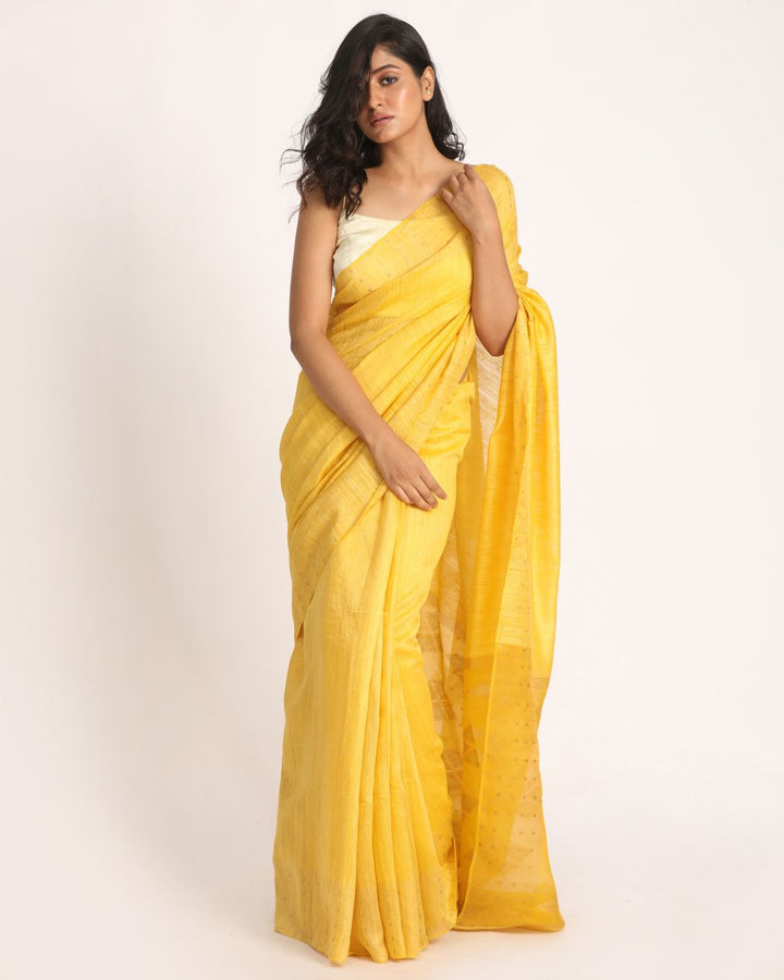 Yellow handloom resham and matka silk jamdani saree