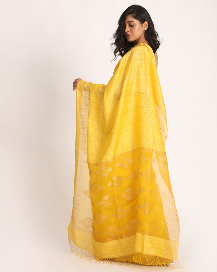 Yellow handloom resham and matka silk jamdani saree